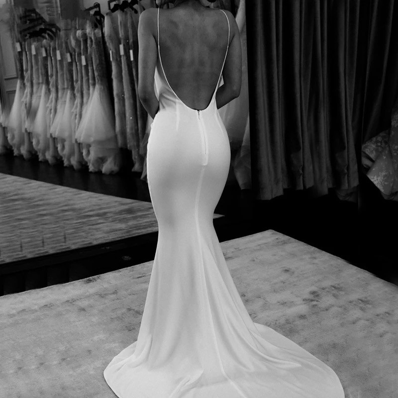 Elegant Mermaid Wedding Dresses With Wrap Spaghetti Straps Backless Sweep Train Bridal Gowns vestidos de novia