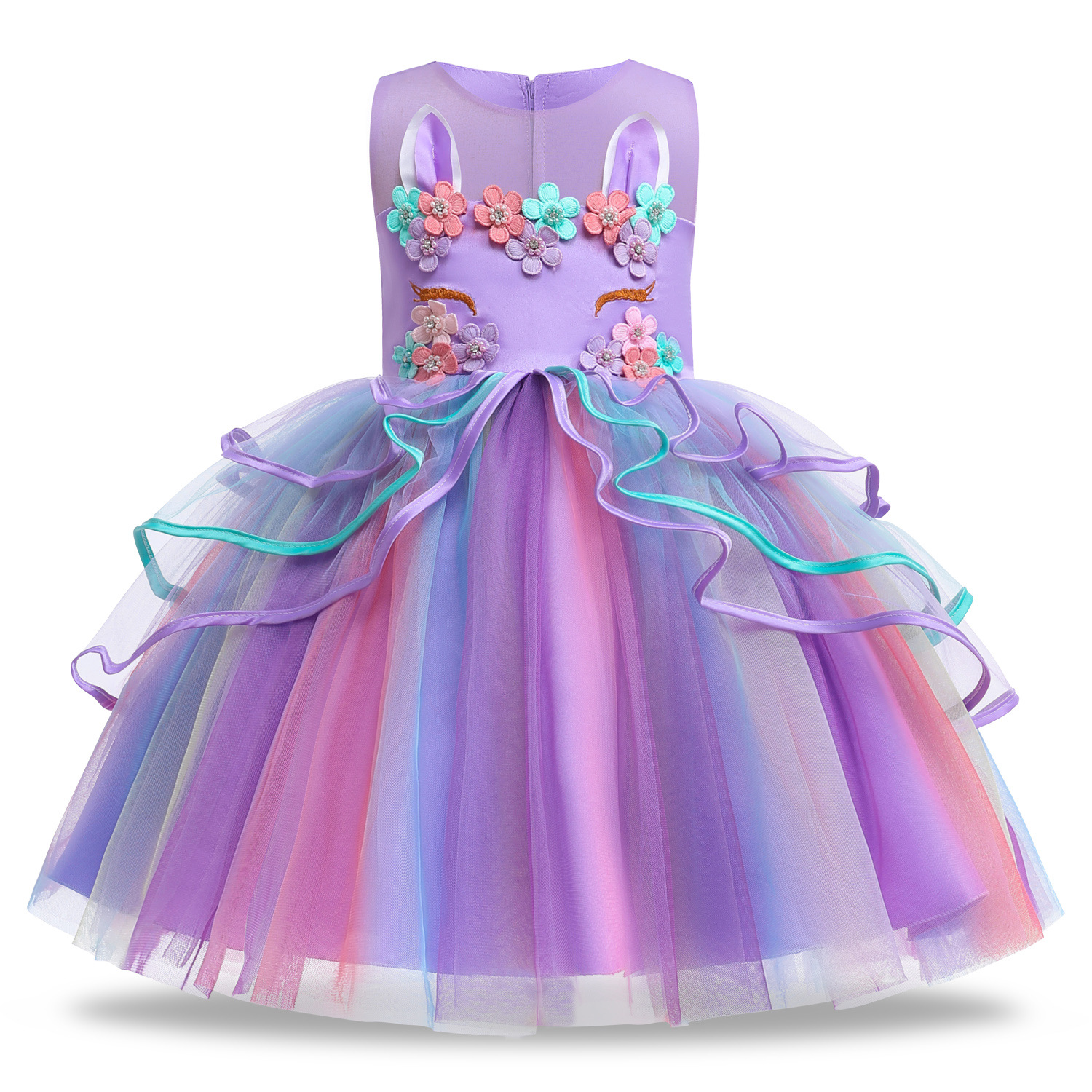 16037 Kids Girl Cartoon Unicorn Princess Dress Children Tutu ärmlös spetsparty Casual Dresses