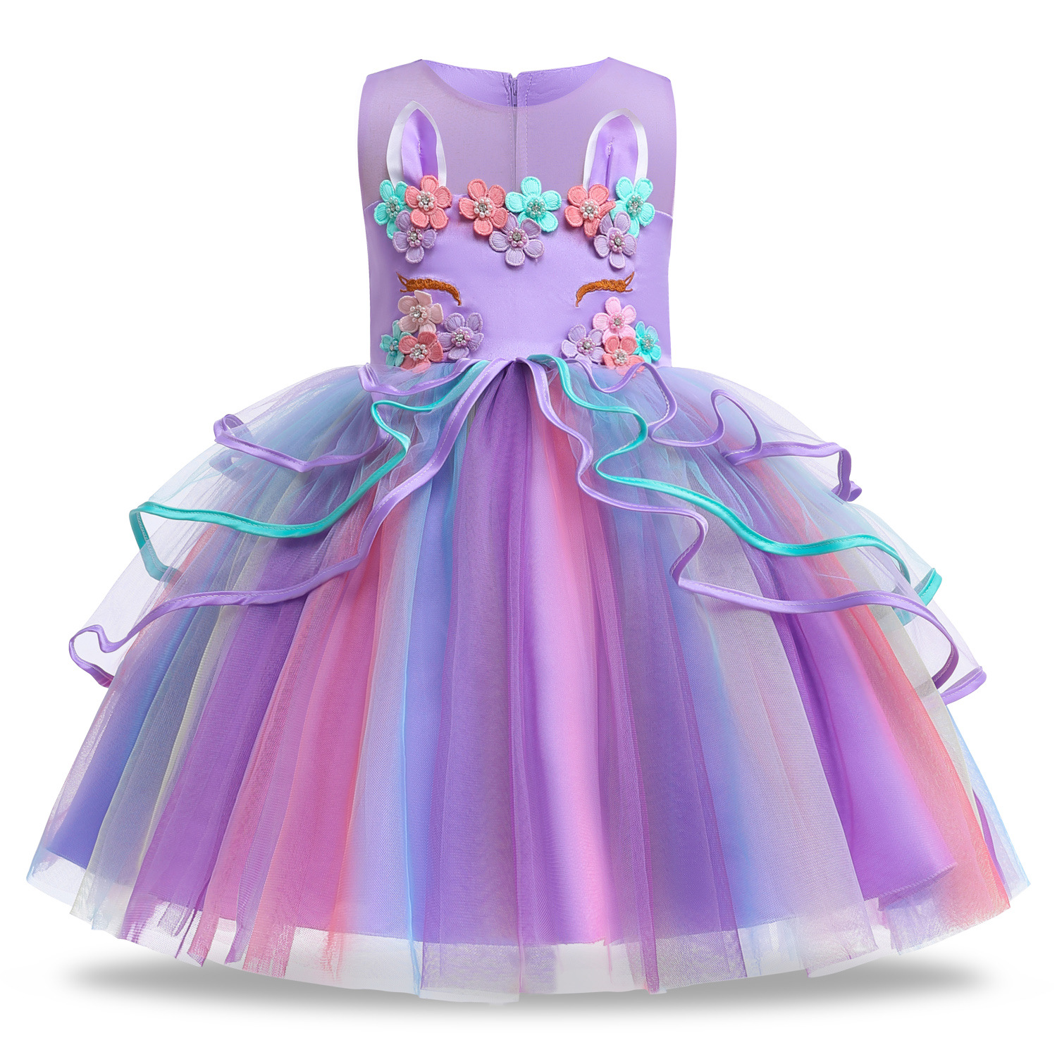 16037 Abiti casual da festa in pizzo senza maniche bambina, cartone animato, unicorno, principessa