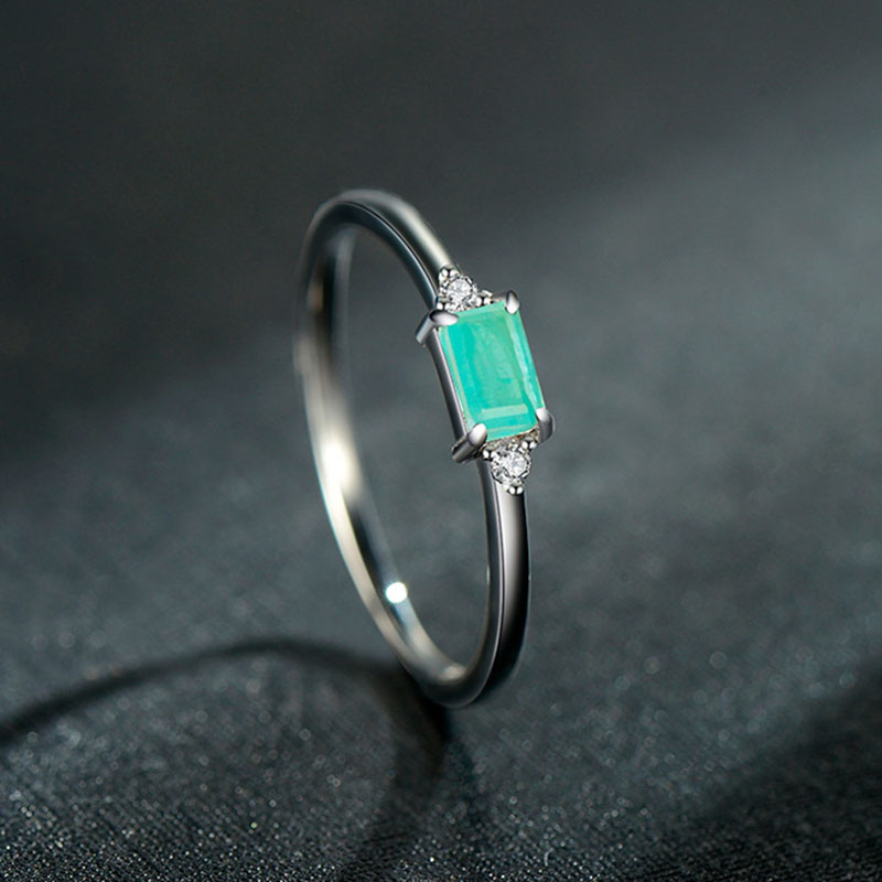 925 Sterling Silver Fashion Emerald cut Tourmaline Band Rings For Women Elegant Paraiba Gemstone Silver Fine Jewelry