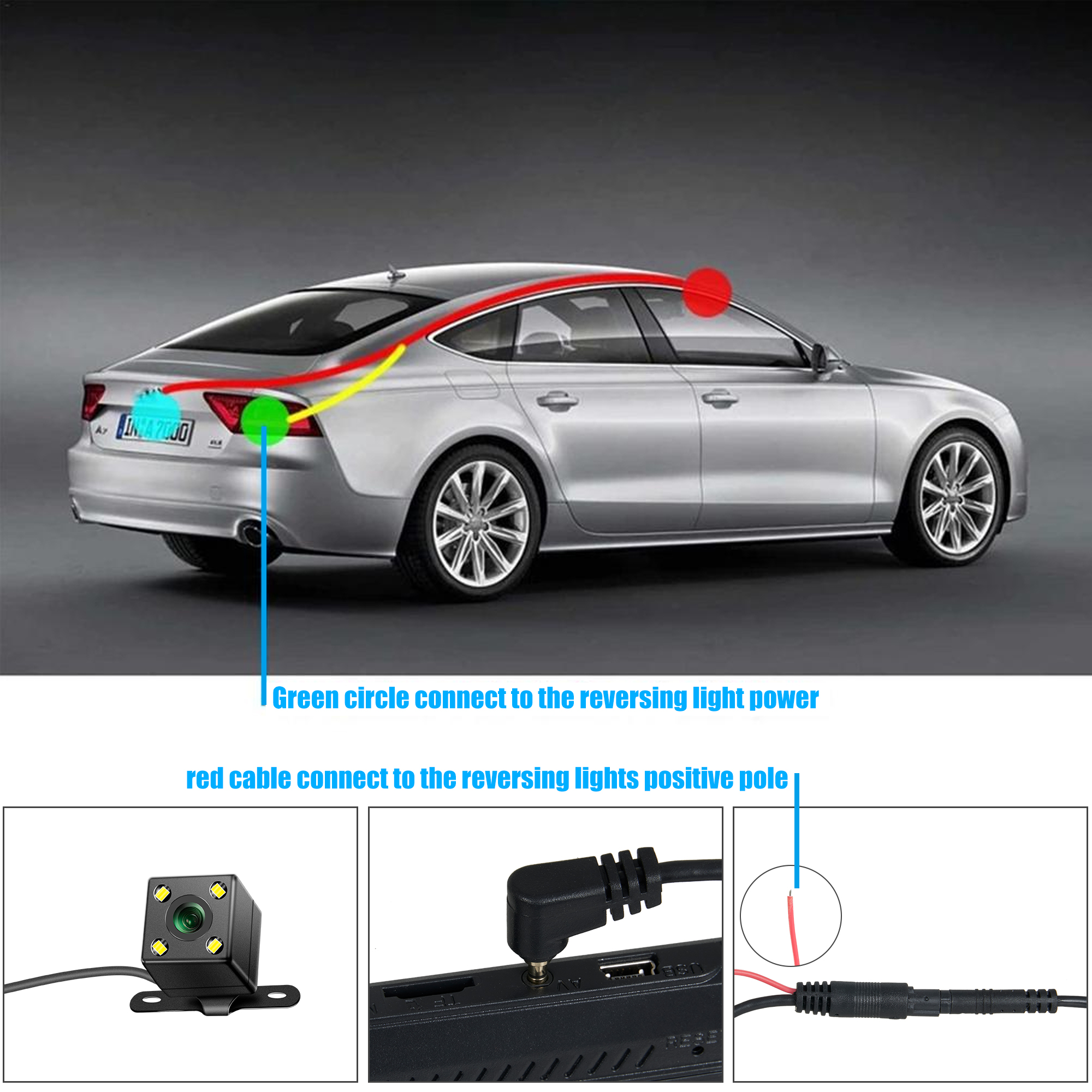 Xinmy 5 pin HD Câmera traseira de vista reversa 4led Vision Video Câmera de vídeo de 170 graus Câmera de estacionamento para acessórios de carro