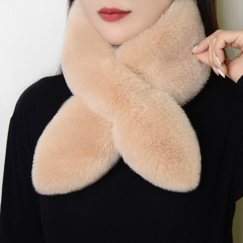 Scarves Scarf women winter thickened warm rabbit fur scarf multifunctional neck protection plush cross for men and 221105
