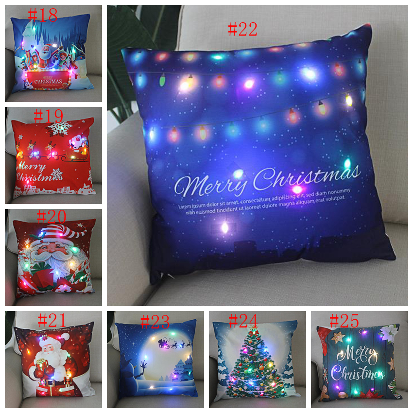 Led taie d'oreiller de Noël allumer la couverture de coussin imprimé oreillers décoratifs housses de coussin maison voiture hôtel décoration de Noël 29 style DW6800