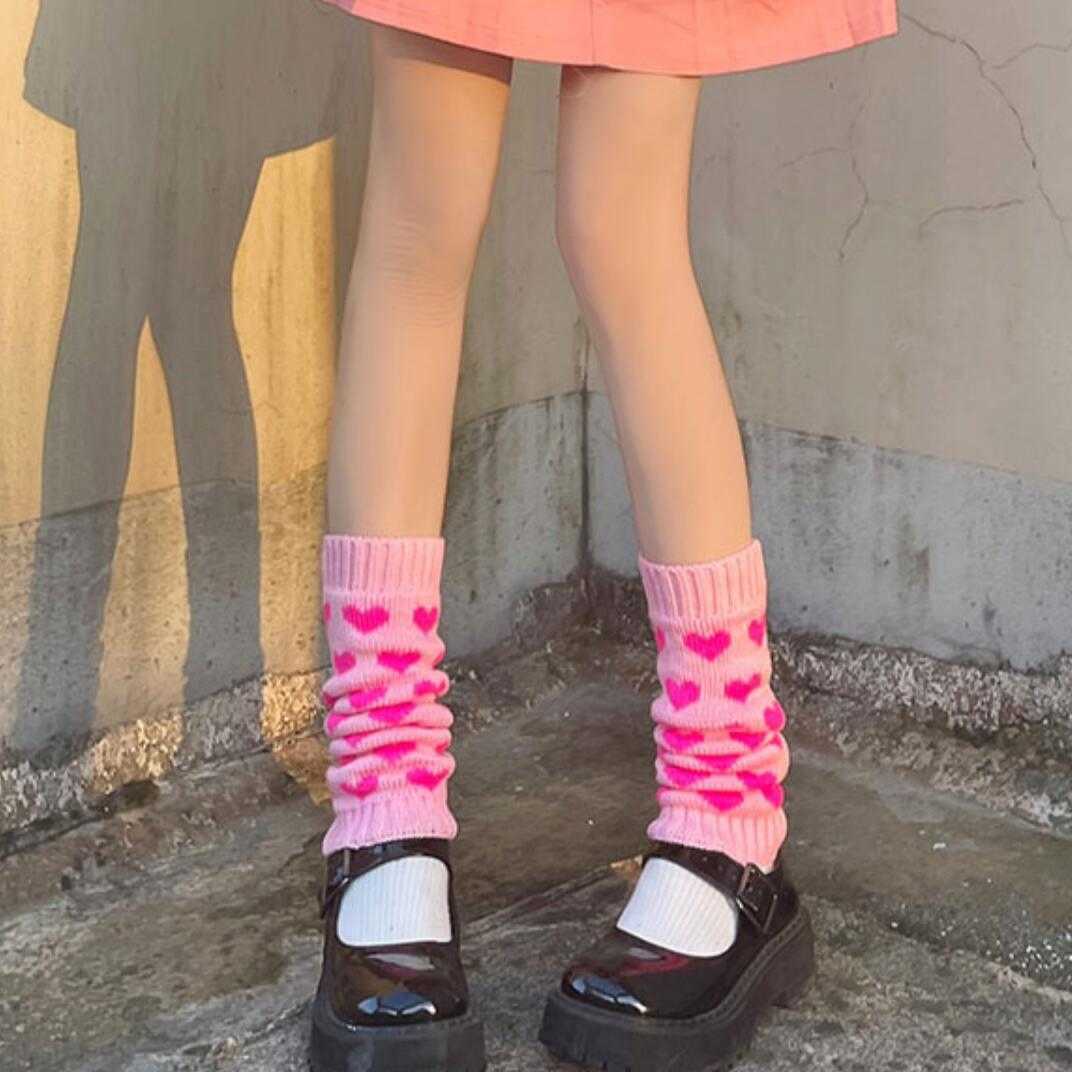 Socks Hosiery Black Pink Kawaii Knitted Leg Warmer Socks Japanese Harajuku Women Autumn Winter dent JK Warm Heap Socks T221107