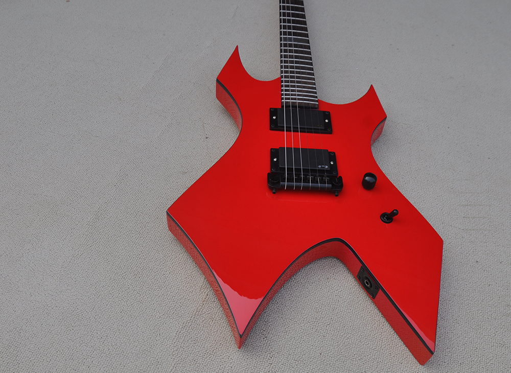 Guitare électrique rouge inhabituelle avec micros EMG, 24 frettes, touche en palissandre personnalisable