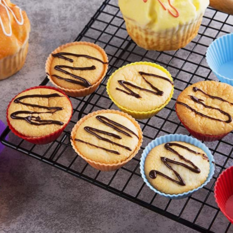 silikon muffin cupcake fincanları yuvarlak şekilli yeniden kullanılabilir muffin astarları kekler sargısı