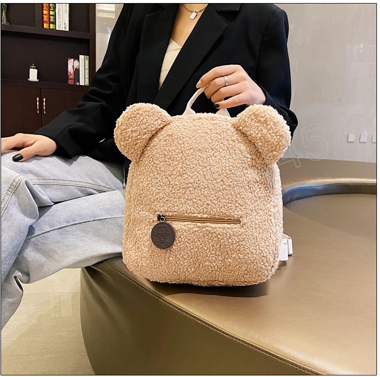 Portable enfants voyage sacs d'école décontracté automne hiver agneau polaire femmes sac à dos mignon ours en forme d'épaule sac à dos