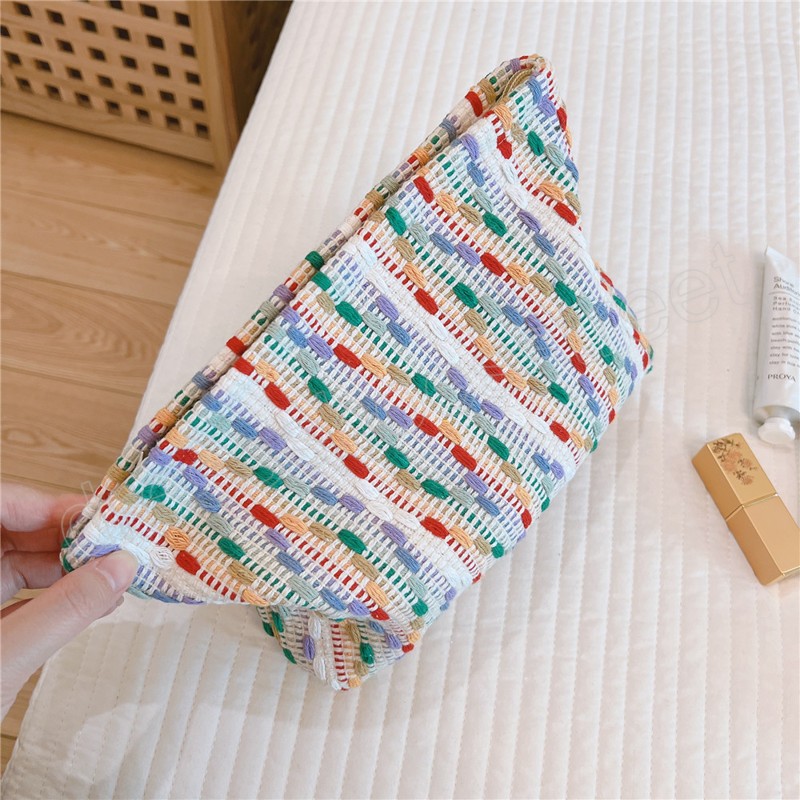 Colorful Weaving Travel Cosmetic Bag Sundries Storage Organizer Bags Cute Portable Clutch Ladies Make Up Organizer Pencil Case