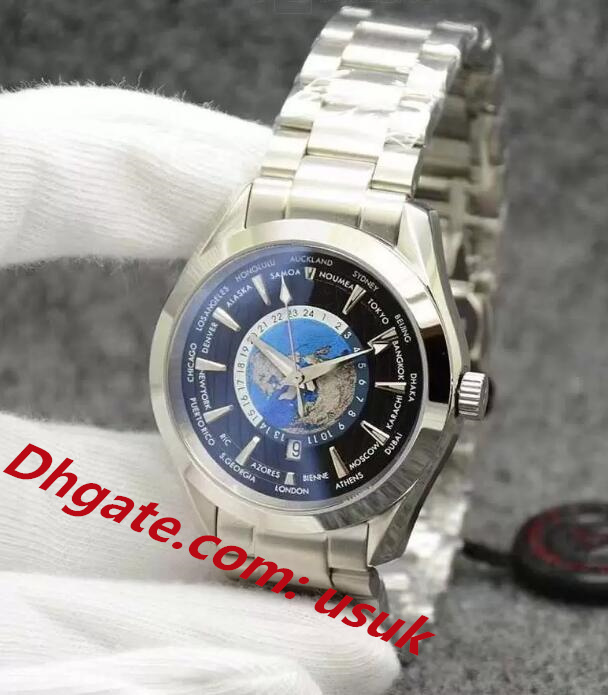 Super qualité hommes montre hommes montre cadran bleu AQUATERRA 150M Worldtimer montre limitée 41mm océan mouvement mécanique automatique hommes 243F