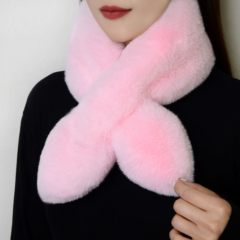 Scarves Scarf women winter thickened warm rabbit fur scarf multifunctional neck protection plush cross for men and 221105