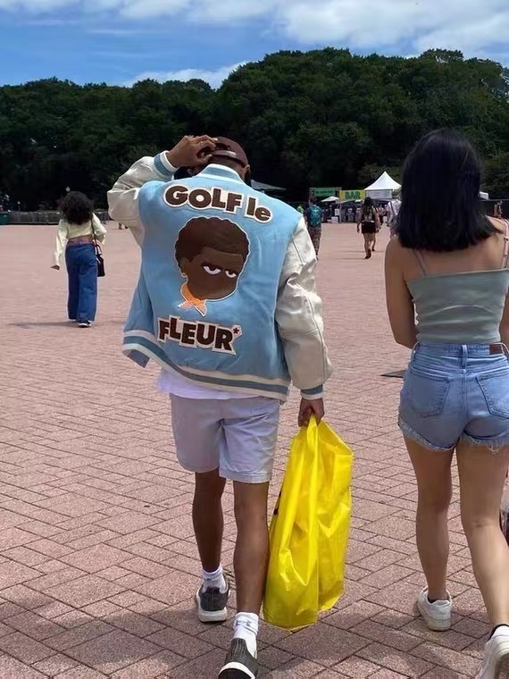 Erkek ceketler yün harmanlar lüks erkekler mavi golf çiçek le fleur tyler yaratıcı pu deri varsity pamuklu sıcak 221105