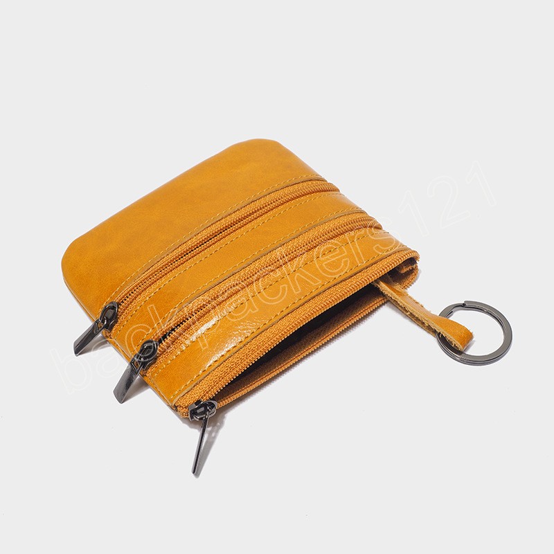 Подлинная кожаная молния мужская кошелька Women Women Vintage Leather Coin Swork Key Chain Business Holder Creding Bag Small Money Bag