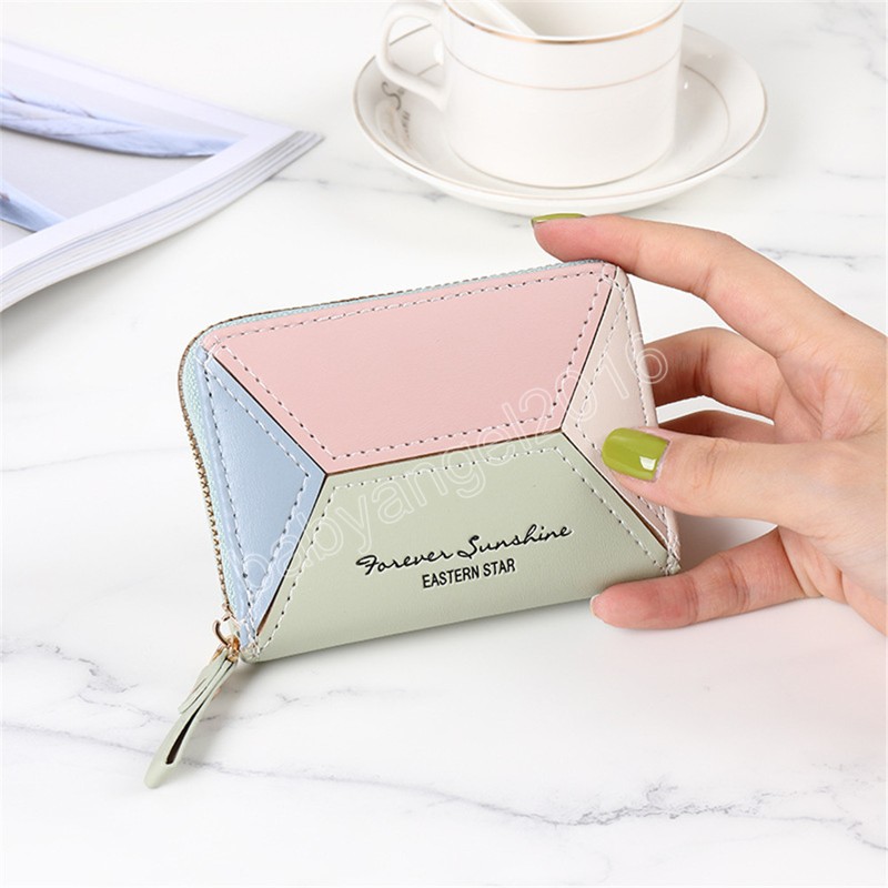 Portefeuille court pour femmes en cuir porte-cartes organisateur porte-monnaie dame petits portefeuilles fermeture éclair multi fente carte sac