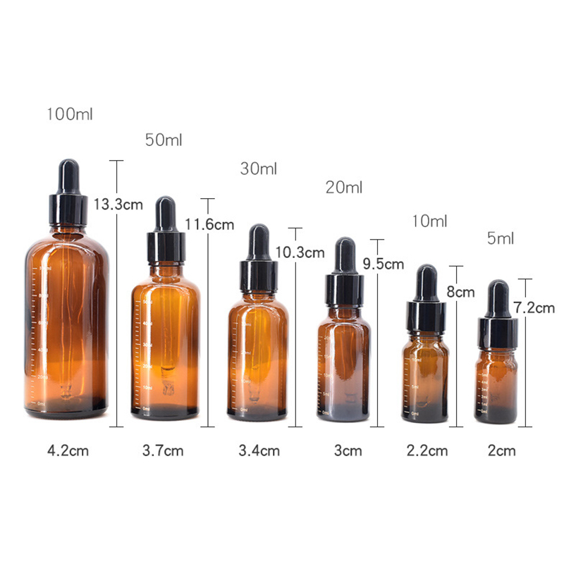 dropper 병 스케일 5ml-100ml 시약 앰버 유리 아로마 테라피 오일 액체 향수 피펫 병 리필 가능한 병.