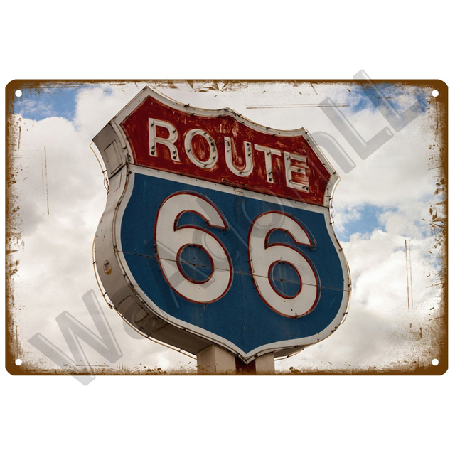 Route 66 Metal Painting Shabby Chic Targhe in metallo parete Home Craft Cafe Musica Bar Garage Decorazione Vintage Poster Decor 20cmx30cm Woo