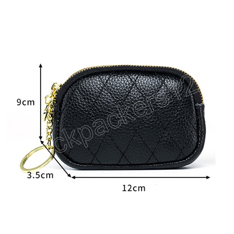 Echte Lederfrauen Frauen Brieftasche Drei Reißverschlüsse Coin Card Key Halter Geldbeutel Wechselbeutel Mode Geldbeutel Brieftasche Mini -Tasche