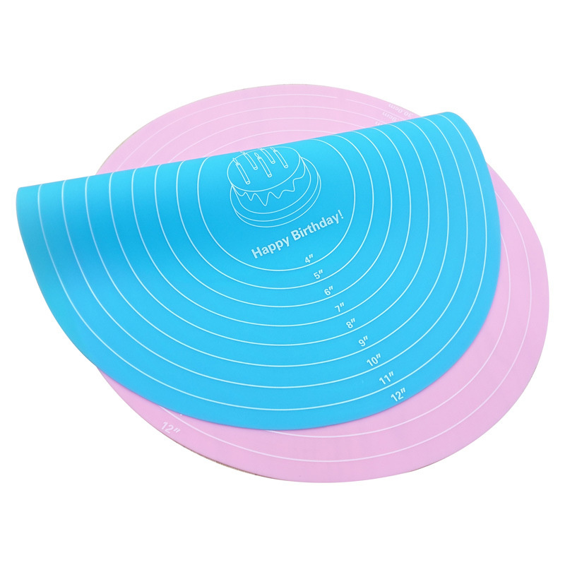 Silicone Pastry Baking Mat Non Stick 12inch Round Rolling Dough Mats with Measurements for Pizza Fondant Pie Cake Baking