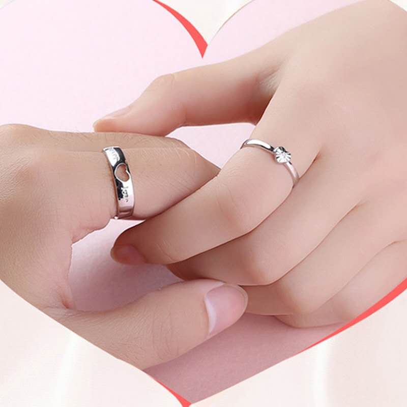 Coeur Forme Cuivre Plaqué Platine Réglable Couple Anneaux Amant Hommes Femmes Fiançailles De Mariage Doigt Bijoux Saint Valentin Cadeau Accessoire