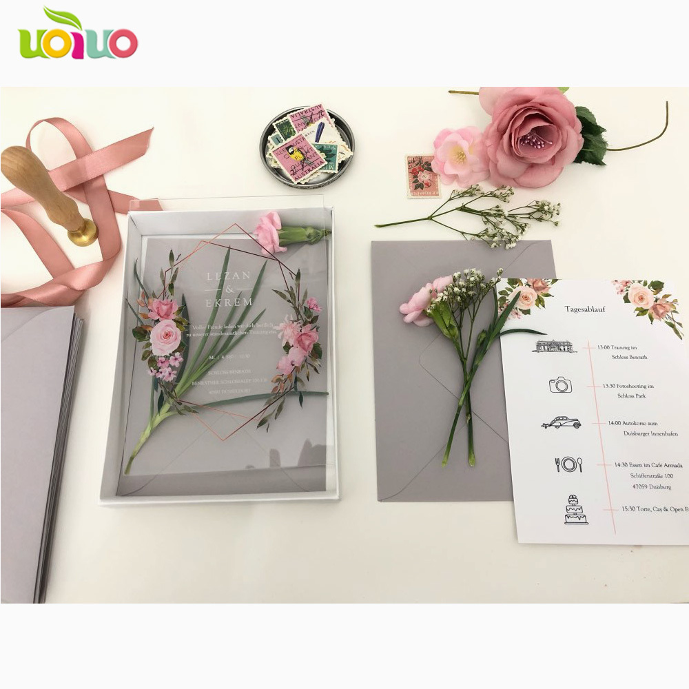 Otros suministros para la fiesta de eventos Tarjeta de invitación de boda acrílica de clase alta de lujo Vender tarjetas de flores con caja 221105