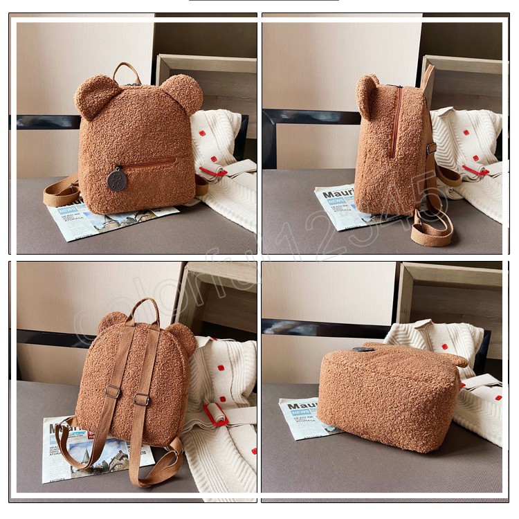 Portable enfants voyage sacs d'école décontracté automne hiver agneau polaire femmes sac à dos mignon ours en forme d'épaule sac à dos