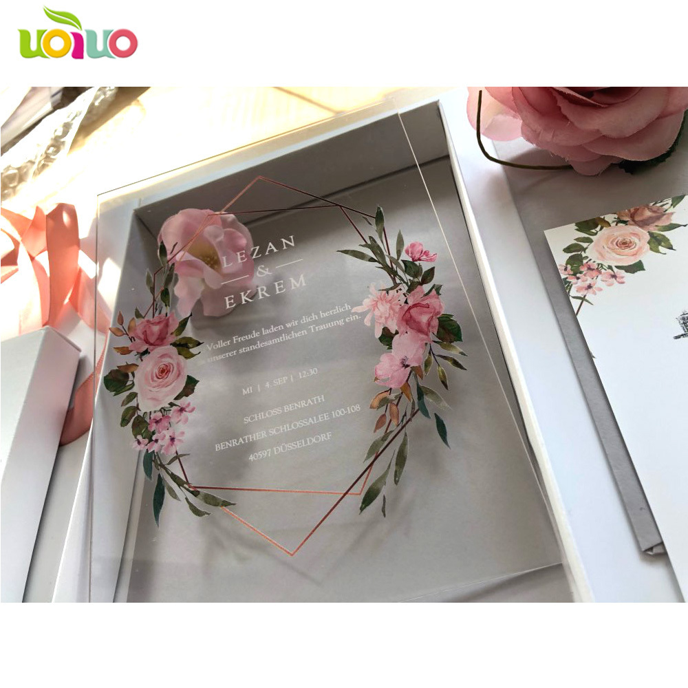 Otros suministros para la fiesta de eventos Tarjeta de invitación de boda acrílica de clase alta de lujo Vender tarjetas de flores con caja 221105