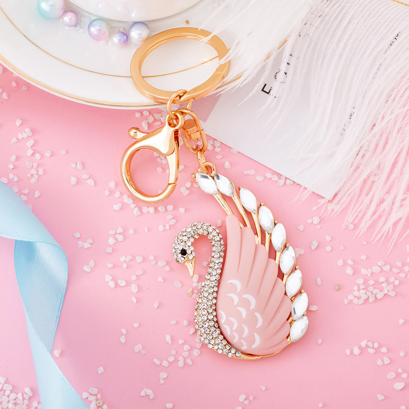 Popular Crystal Swan Diamond Set Keychain Bag Car Alloy Jewelry Keychains Accessories Pendant Birthday Gift For Girl