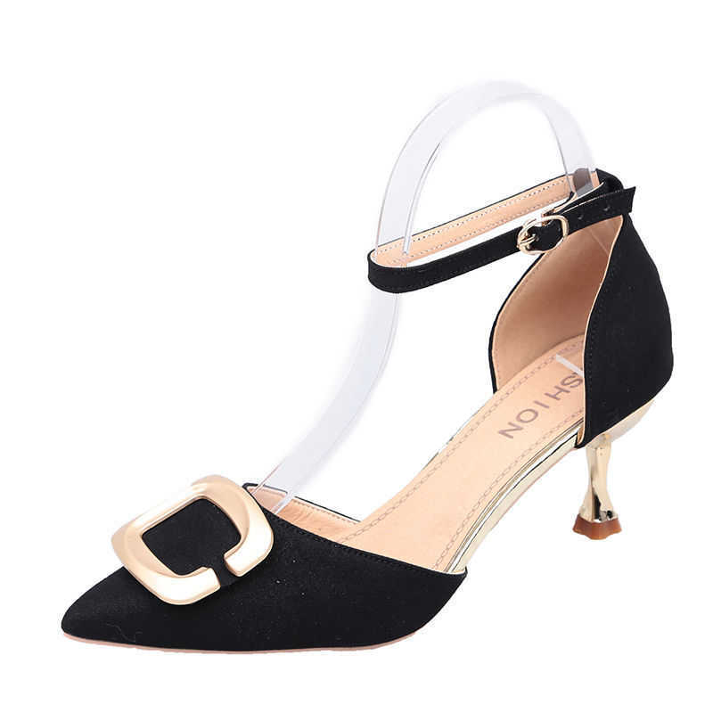 샌들 Baotou Sandals Spring Summer Women Pumps 2022 New Women 's Mid-Heel Shoes Stiletto 뾰족한 발가락 새끼 고양이 발 뒤꿈치 숙녀 작업 신발 L221107