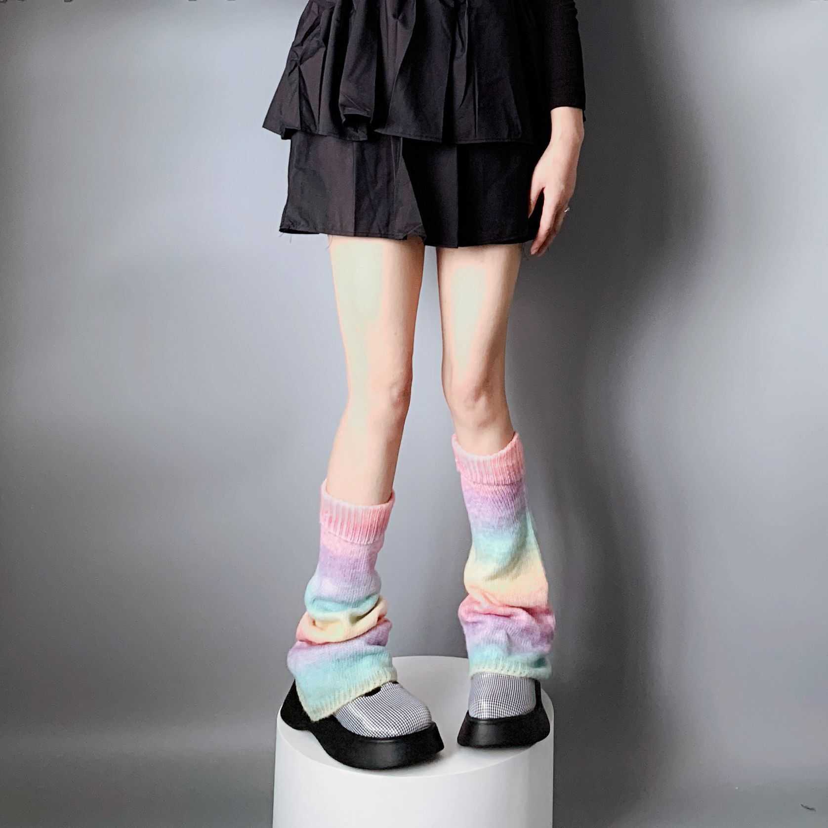 Sokken HOSIERY HARAJUKU RETRO GRADIENT Sweet Rainbow Knuster Been Warmers Sokken Japanse Punk Girls Knie High Long Socks Leg Cover Streetwear T221107