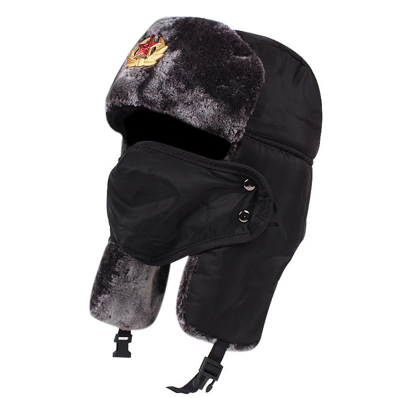 BeanieSkull Caps Soviétique Militaire Russe Pilote Chapeau Hiver En Plein Air Ski De Protection Chaud Hommes de Lapin En Cuir Épais 221105