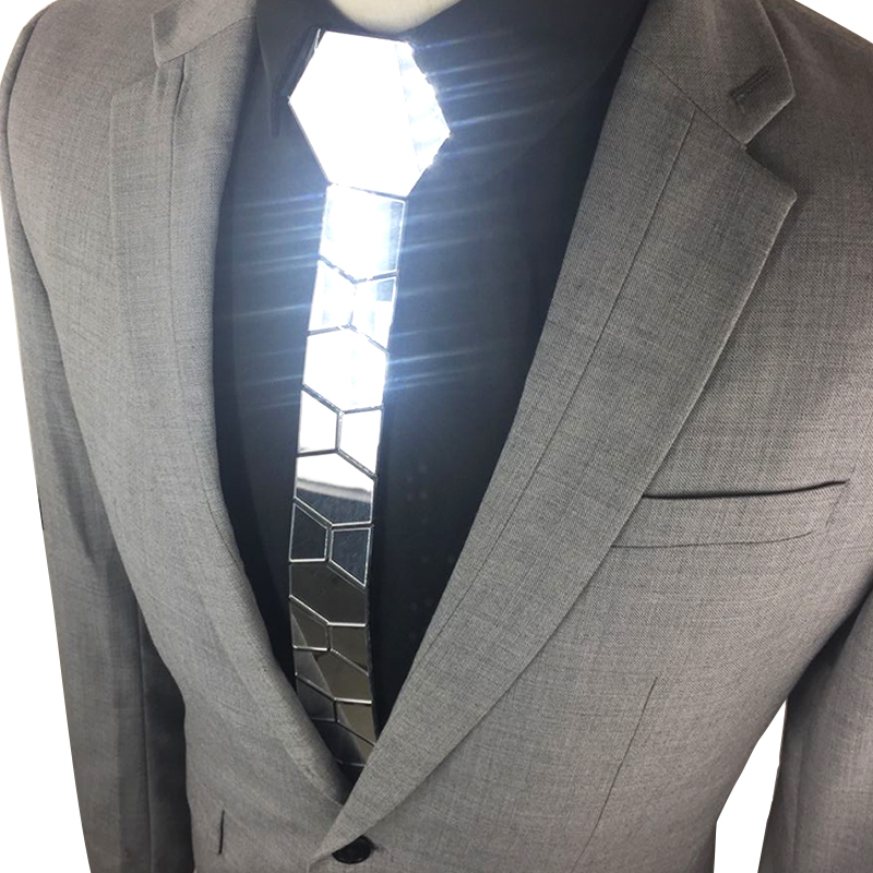 Neck Tie Set GEOMETIE Handmade Skinny Hexagonal Silver Tie Honeycomb Shape Necktie for Men Fashion Wedding Accessory Fashion Jewel9399365