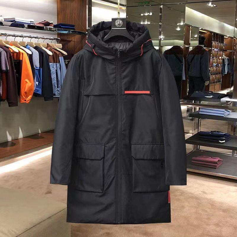 Designer hommes veste longue veste vers le bas parka trench-coat chaud hiver épais zip à capuche hommes lâche surdimensionné triangle inversé 3XL