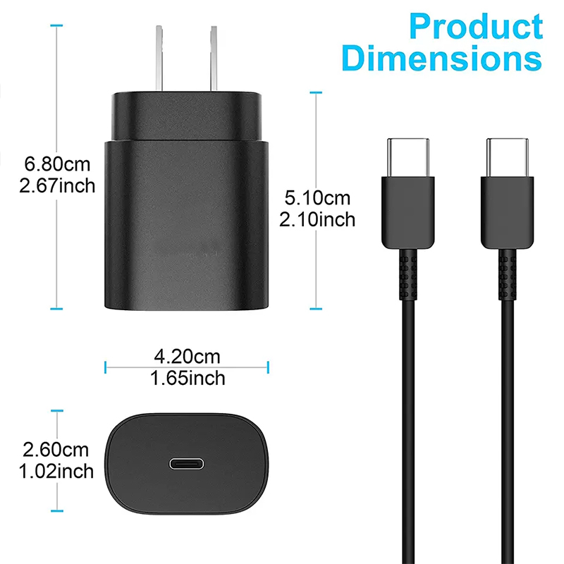 25W TYPE-C USB-C PD ARCHER ADAPTER SUPRESS FARCH مع كبل C لـ Samsung Galaxy S21 S20 NOTE 20 NOTE 10 Android Ammotones