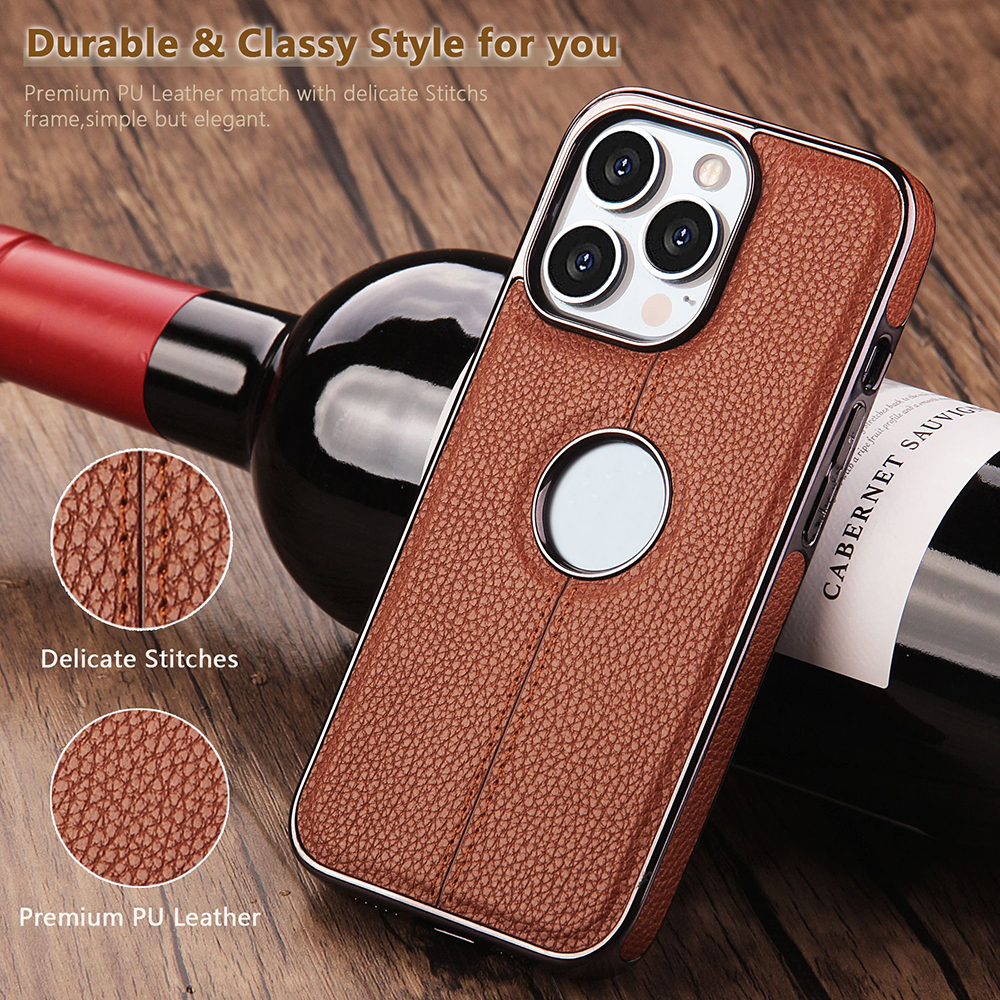 New Business Electroplating line leather Pattern Stitching Phone Soft Shell Full Protection Anti-drop Iphone case for 14 pro max/14pro /14/14max retail packaging