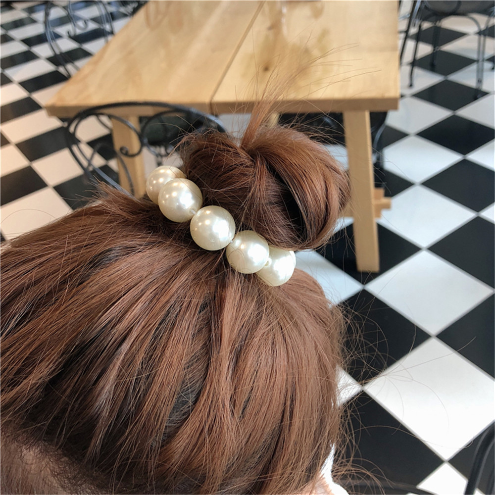 Hårstift Kvinna Big Pearl Ties Fashion Korean Style Clips Band Scrunchies Girls Ponytail Holders Rubber Band Accessories 2211071528898