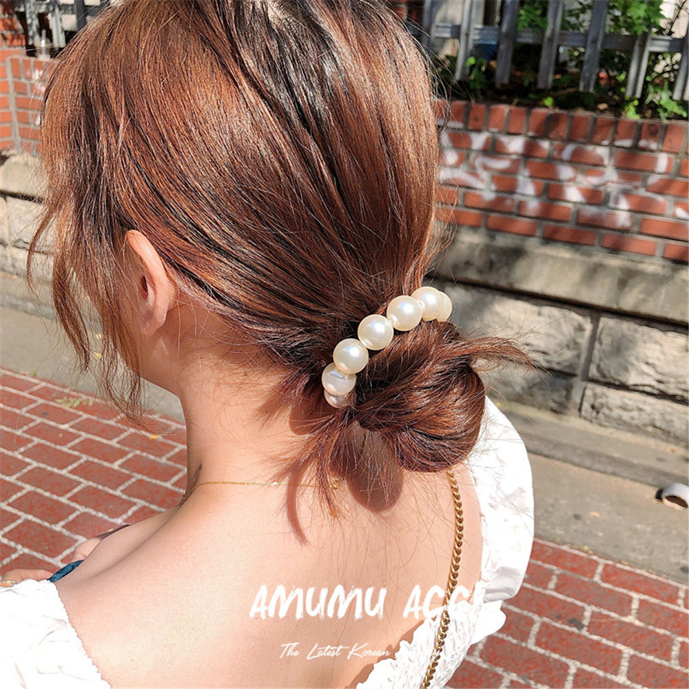 Szpilki do włosów kobieta duża perła krawaty moda koreański styl klipy zespół Scrunchies dziewczyny kucyk posiadacze gumka akcesoria 221107