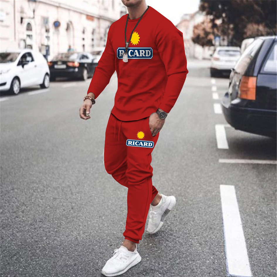 Męskie dresy strój sportowy jednokolorowy francja Ricard 3D T-shirt z nadrukiem 2-częściowy zestaw spodnie do joggingu męskie Streetswear dres 221105