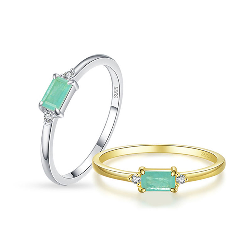 925 Sterling Silver Fashion Emerald cut Tourmaline Band Rings For Women Elegant Paraiba Gemstone Silver Fine Jewelry