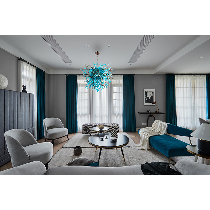 Modern Fashion Sky Blue Lampadari in vetro soffiato Lampade Certificato CE UL Illuminazione a sospensione fatta a mano personalizzata soggiorno Decorazioni artistiche di lusso LR1423