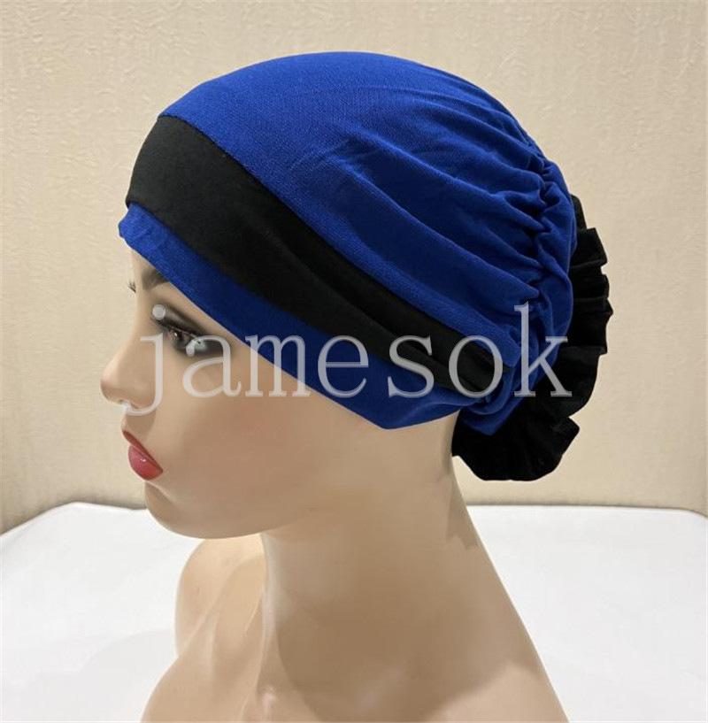 Deux couleurs Hijab musulman avec une fleur tirage sur le chapeau Scarpe islamique Turban Hijab Full Headcover Femmes Headwrap De903