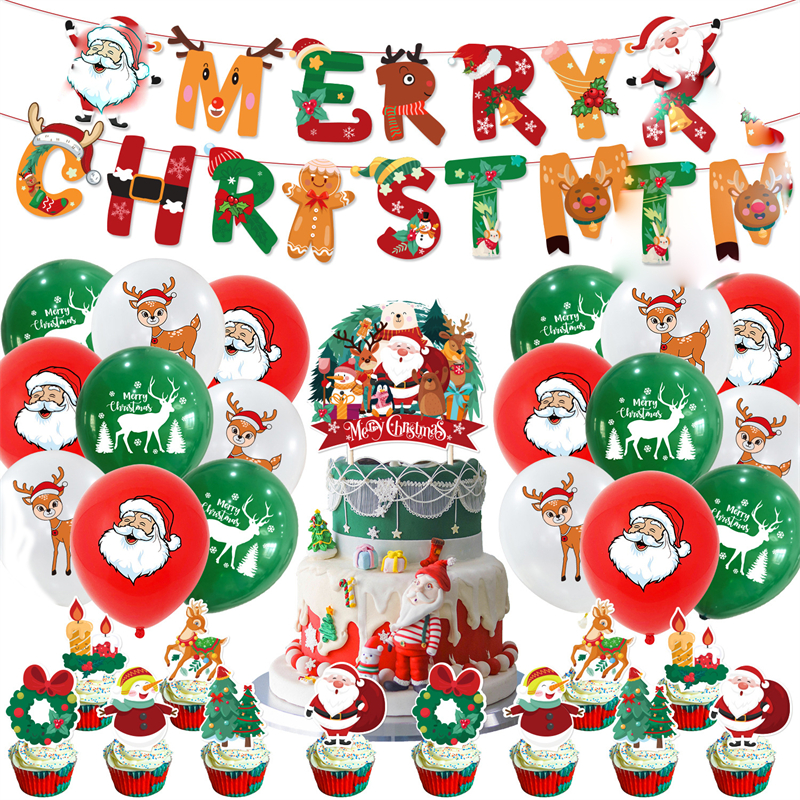 파티 용품 크리스마스 Merrychristmas Santa Claus Snowman Flag Cake Cake Plug in Latex Balloon Party Set ED40