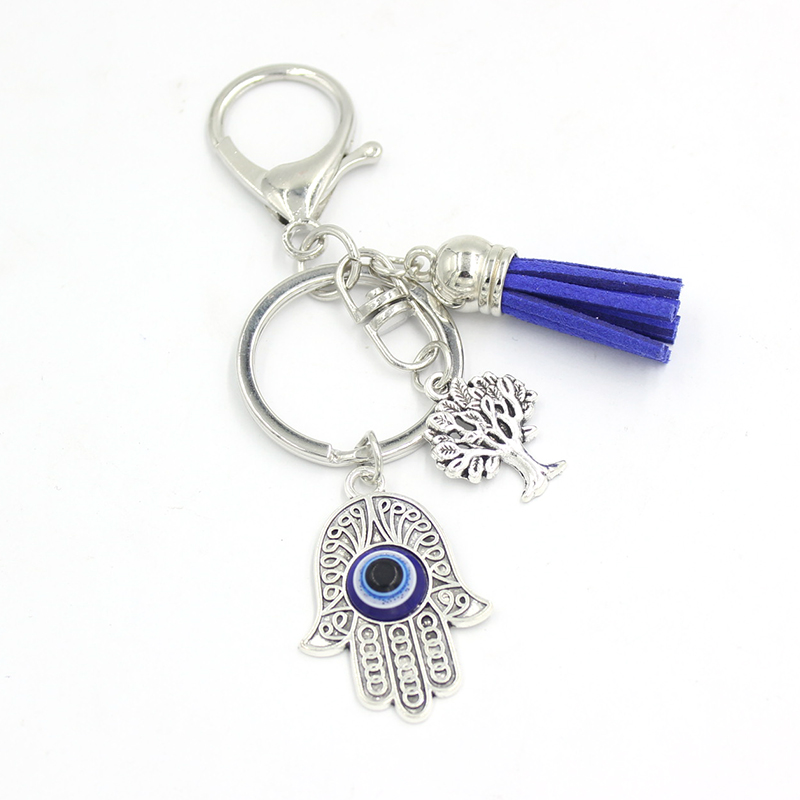 Wholesale Tassel Keyrings Tree of Life Hamsa Hand Lucky Evil Eye Keychain Women Handbag Key Ring Holder Bag Pendant Accessory Jewelry Gift