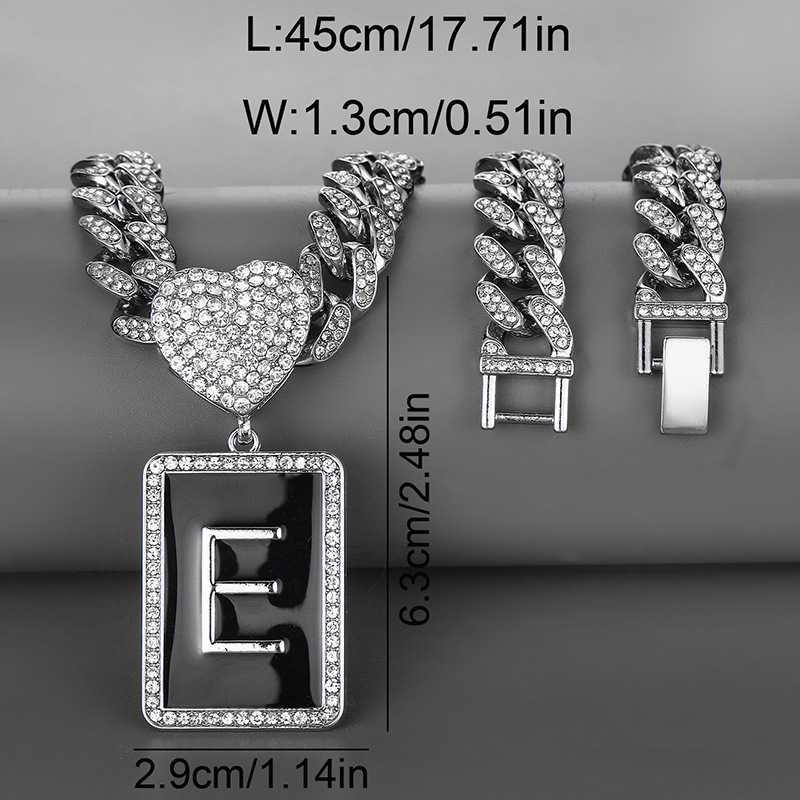 Black Drip 26 Letters Pendant Bracelet Necklace Jewelry Set Bling Full Zircon Hip Hop Heart Shape Clasp