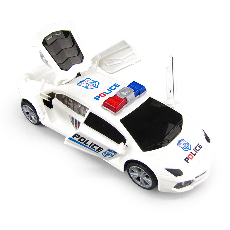 Electric 360 degree rotation deformation police car music light toy car