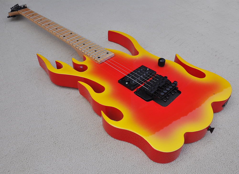 Red Flame Electric Guitar with Floyd Rose Rosewood Fretboard 24 Frets