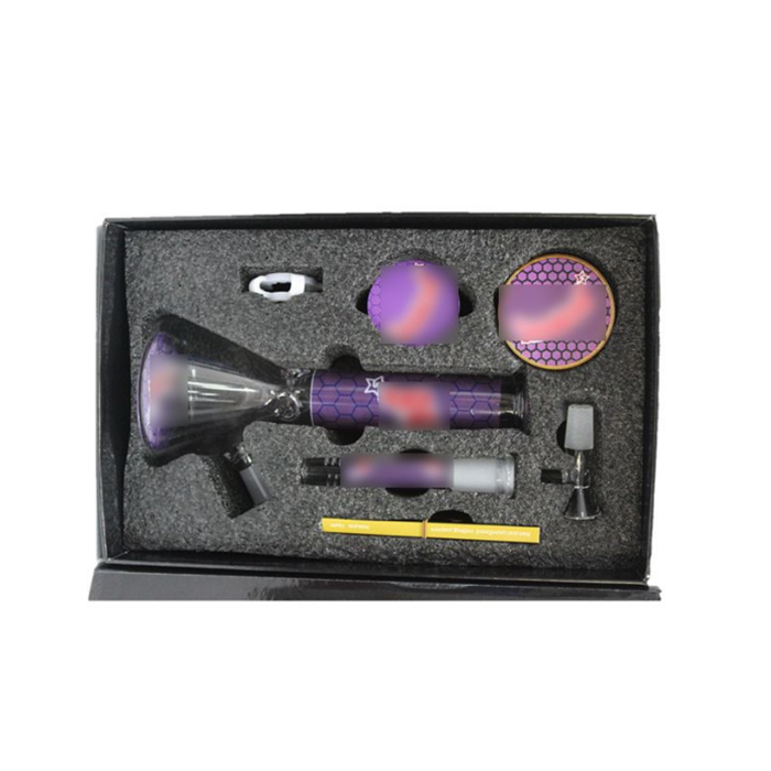 Nouveau design personnalisé verre bong narguilé kit tuyau d'eau épais avec 50mm 4 couches herbe broyeur de tabac réservoir de stockage accessoires bongs ensemble dab rig