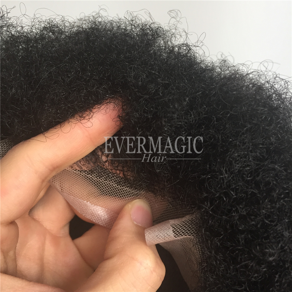 6mm Afro Kinky Herren Perücken Ersatz Toupe für Haarausfall schwarze Männer