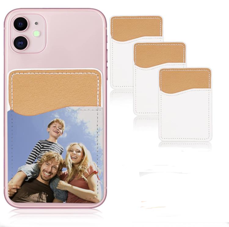 Party Favor Sublimation Card Holder PU Leather Phone Back Sticker with Adhesive White Blank Money Pocket Credit Cards Covers Christmas Gift SN4742