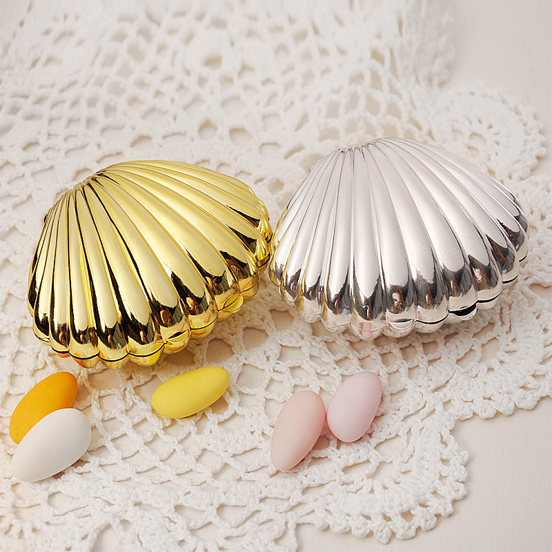 Silver Gold Shell shape candy box wedding engagement birthday Xmas party favor sweets boxes jewelry storage shower decor Supply