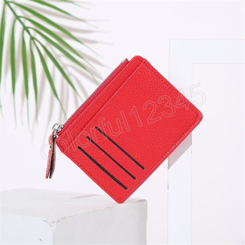 أزياء MINI ID HOVALORS Business Zipper Card Holder Pu Leather Leather Slim Bank Case Case محفظة رقيقة للنساء الرجال