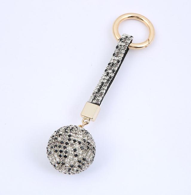 Rhinestone deri kayış kristal top araba anahtarlık cazibe kolye anahtar yüzük kadın De909
